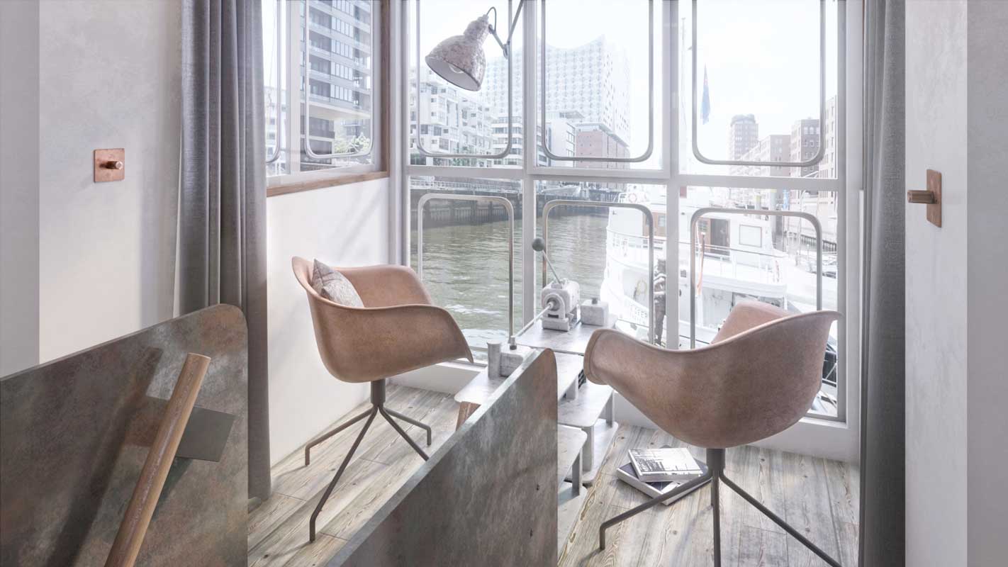 Floatel Hafenkran Hamburg, Aussicht auf Elbphilharmonie