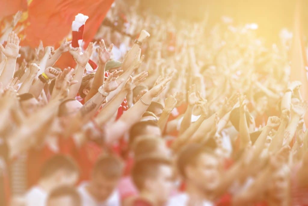 Jubelnde Fußballfans Jubelnde Fußballfans in der Fankurve