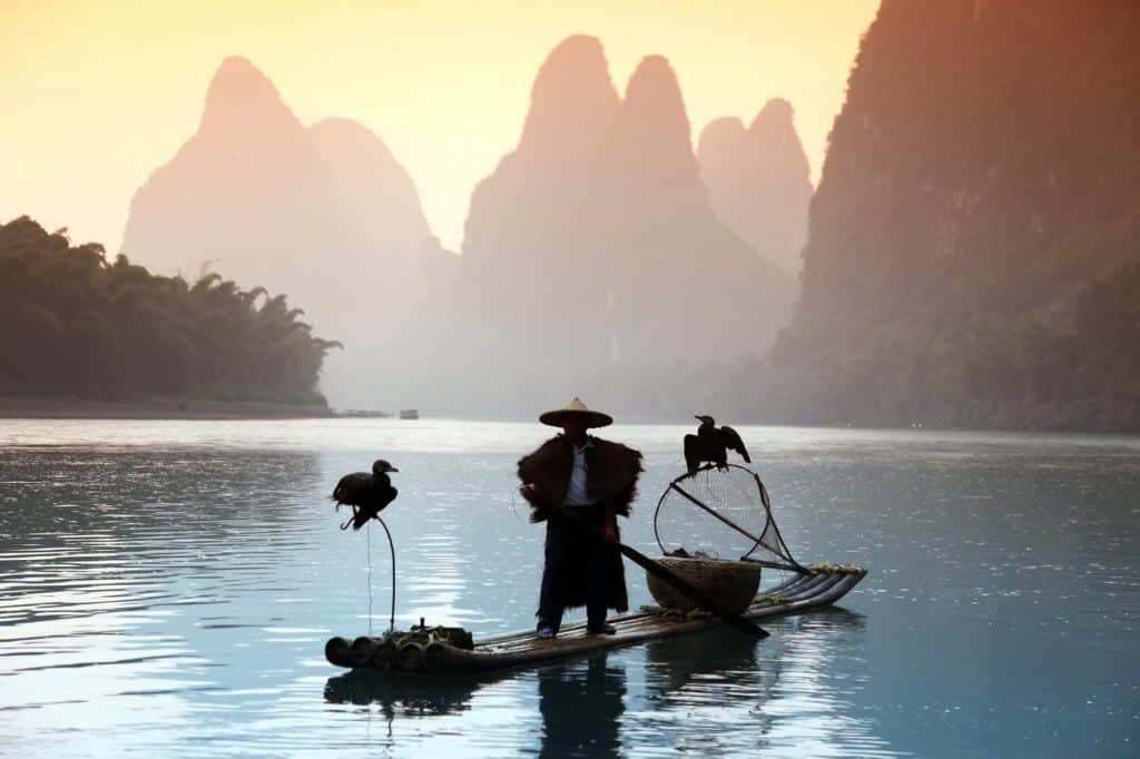 Fischer auf dem Li Fluss in Yangshuo bei Guilin, China