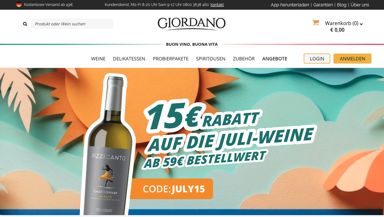Website Giordano Weine