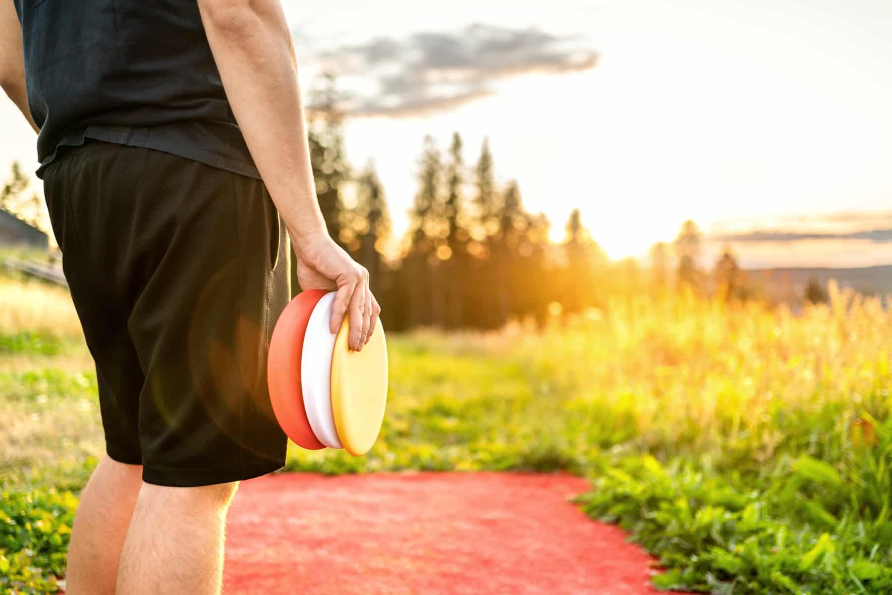 Discgolf Detailaufnahme von Frisbees in der Hand
