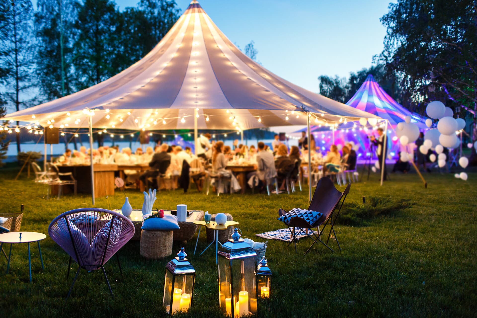 Colorful wedding tents at night Colorful wedding tents at night. Wedding day.