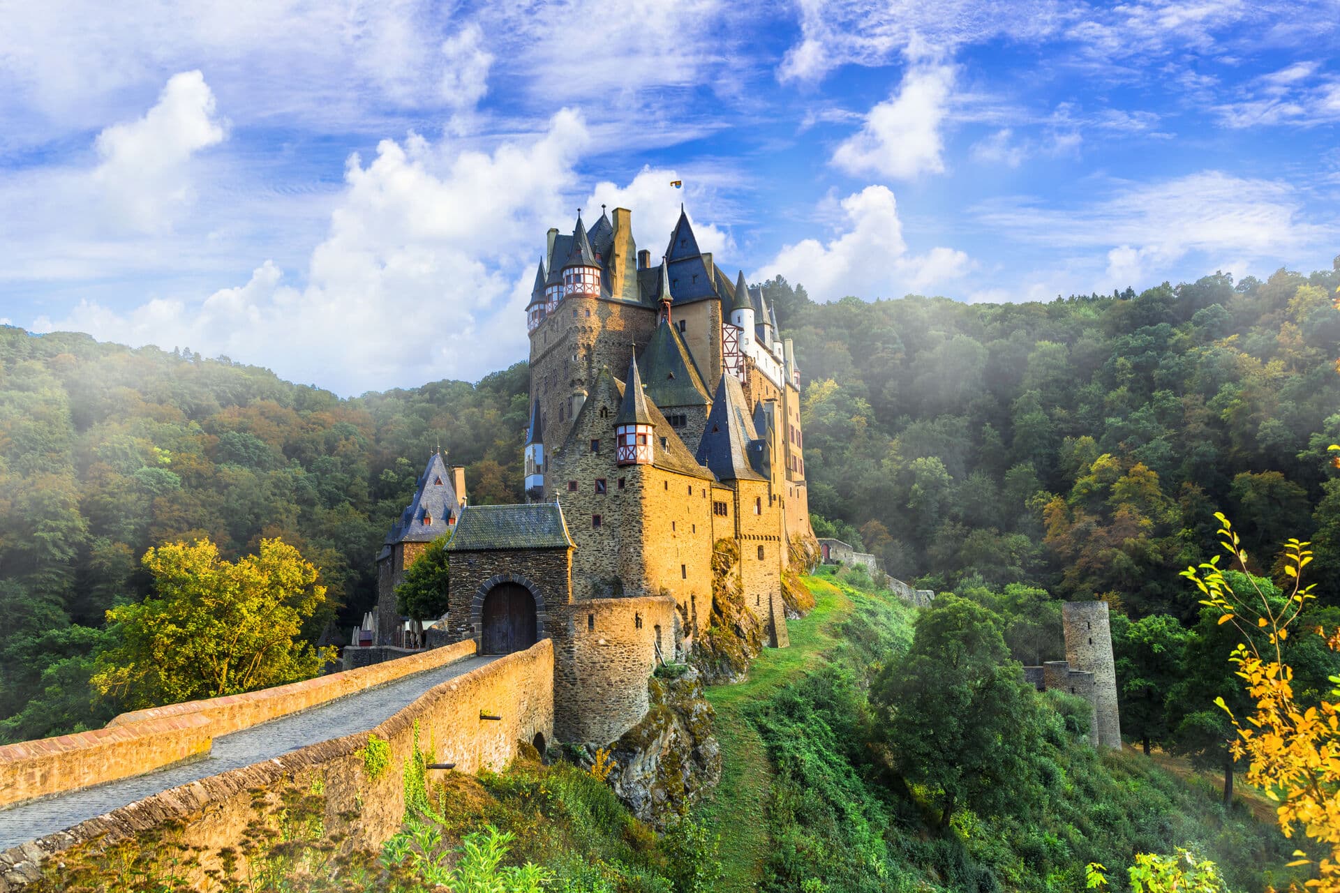 wonderful castle Burg Etz over sunset. Medieval monuments of Germany